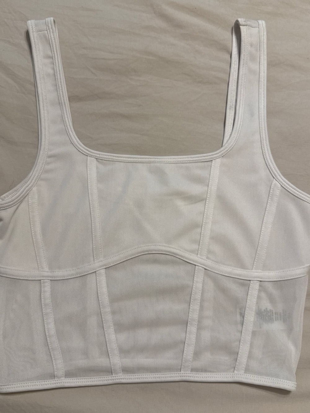 Garage White Mesh Corset Crop Tank